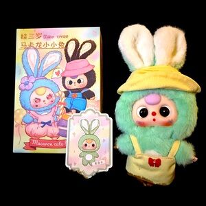 Baby Three Macaron Cute Bunny - Green w/Yellow Hat